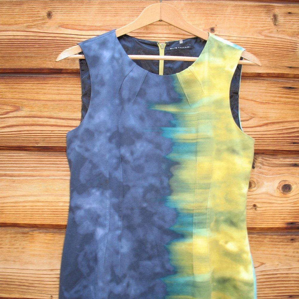 Elie Tahari Blue Multi Color Stretch Dress 6 - Picture 4 of 7